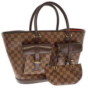 Louis Vuitton Manosque Tote Bag Shoulder Ebene Brown Red